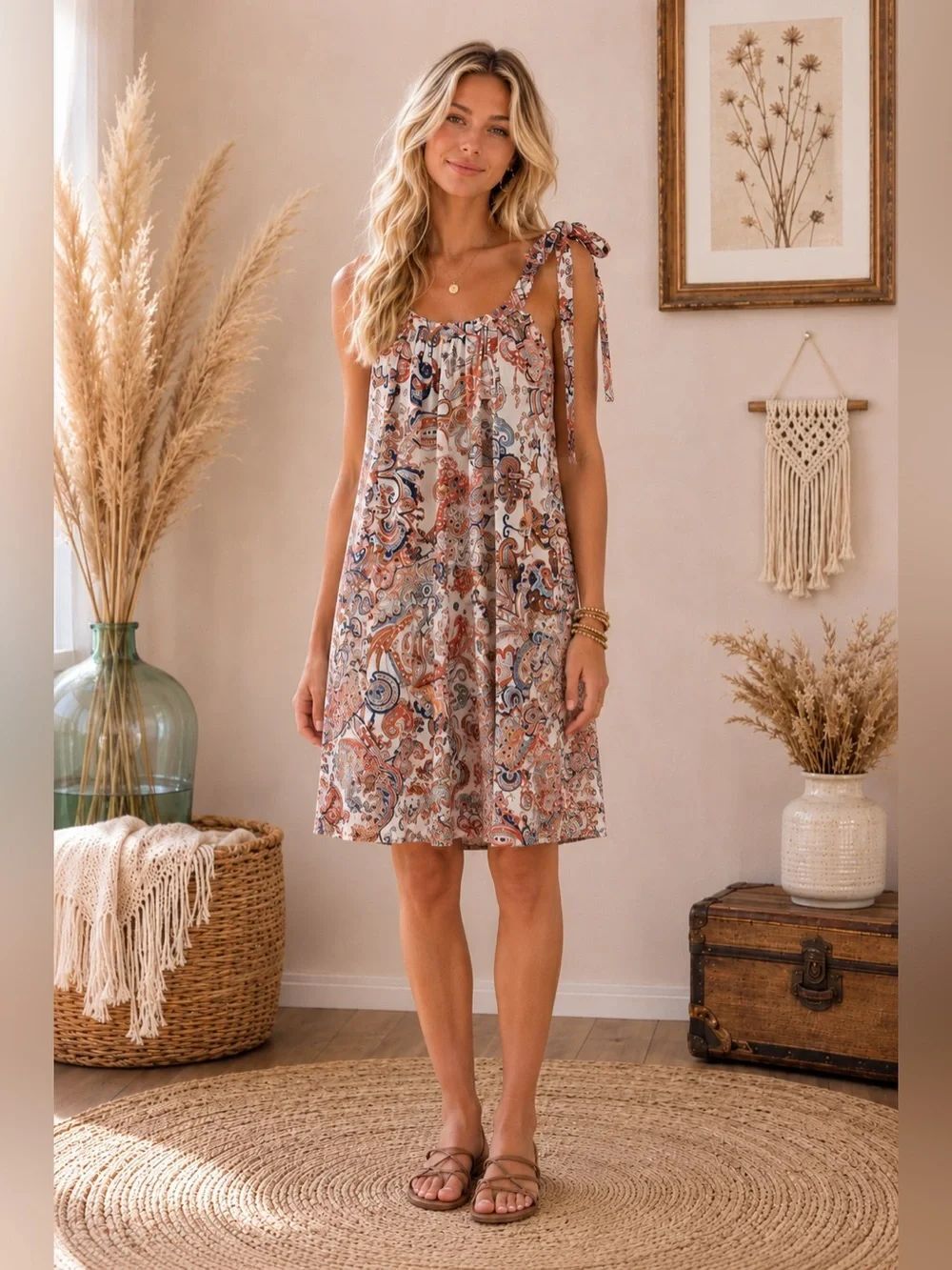 SHEIN Multicolor Paisley Tie-Shoulder Sundress